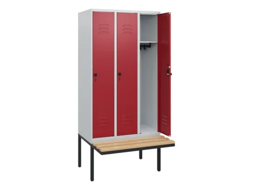 locker met bank,HxBxD 1950x900x815mm,3vak,vak B 300mm,draaigrendel
