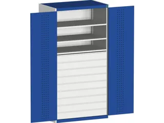 systeemkast 2000x1300x650mm 3xStalen bodem 9laden Ral7035 Ral5010 - 2