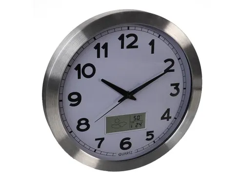 Aluminium Wandklok Lcd-display Thermometer Hygrometer & Weer 35.5cm