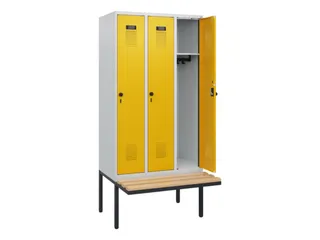 locker met bank,HxBxD 1950x900x815mm,3vak,vak B 300mm,draaigrendel - 1