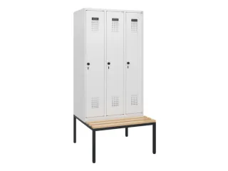 locker met bank,HxBxD 1950x900x815mm,3vak,vak B 300mm,draaigrendel - 2