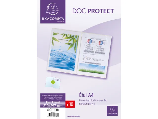 Sachet de 10 étuis de protection doubles PVC lisse 20/100e - A4 - Cri