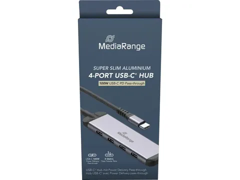 MRCS512 MEDIARANGE Hub USB-C 3.2 4-poorts 100 W zilver