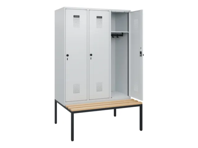 locker met bank,HxBxD 1950x1200x815mm,3vak,vak B 400mm,draaigrendel