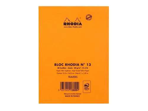 Schrijfblok Rhodia A6 lijn 80 vel 80gr oranje