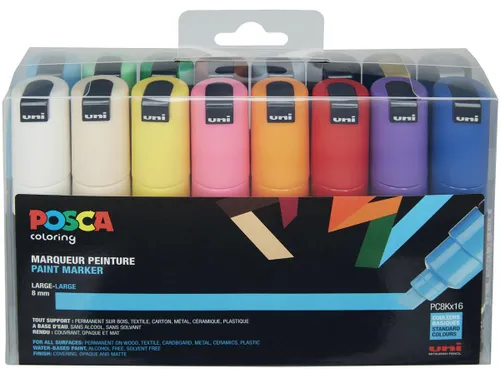 Posca Paintmarker PC-8K Brede punt 16 Stuks Assorti kleuren