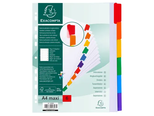 Tabblad Karton 160 Gram A4 + index 6 tabs wit