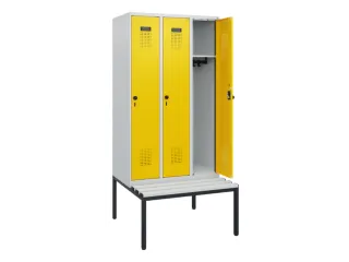 locker met bank,HxBxD 1950x900x815mm,3vak,vak B 300mm,draaigrendel - 1