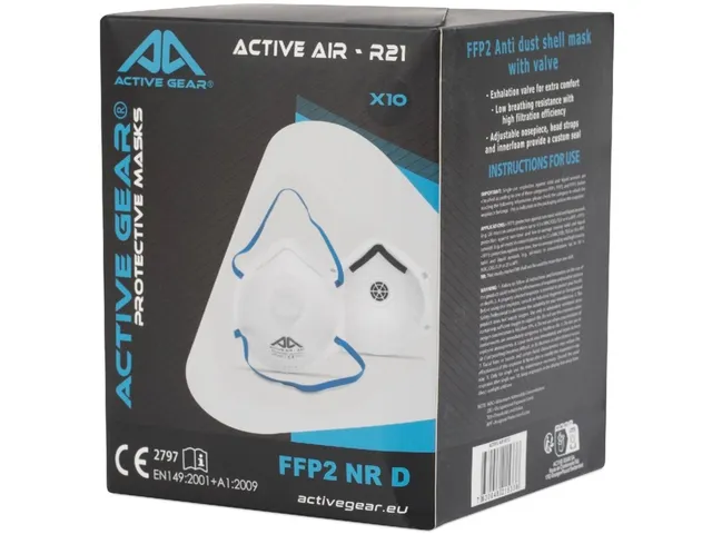 Active Gear FFP2 NR D Stofmasker met Ventiel Doos met 10 Stuks