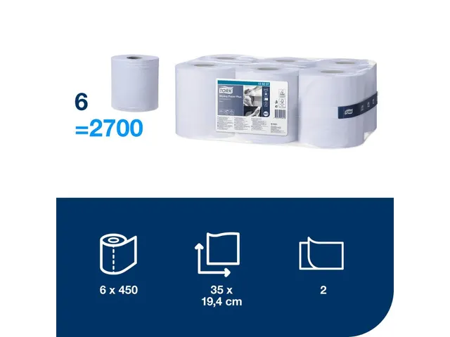 Tork 128207 M2 Wiping Plus Poetspapier Advanced 2-laags Blauw 157m