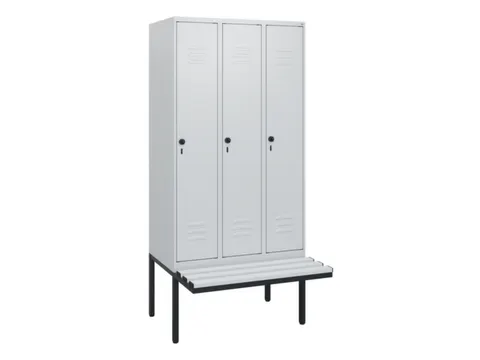 locker met bank,HxBxD 1950x900x815mm,3vak,vak B 300mm,draaigrendel