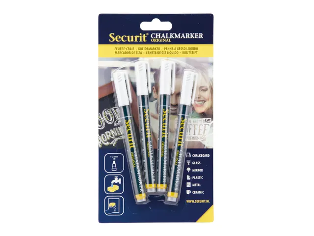 Krijtstift Securit SMA-100 rond wit 1-2mm blister à 4 stuks