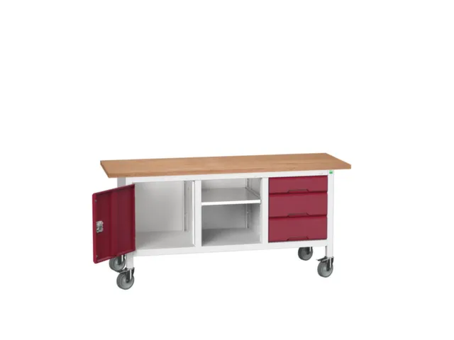 werkbank,HxBxD 830x1750x600mm,multiplexblad,uitrusting: 3laden,kast