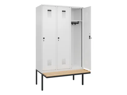 locker met bank,HxBxD 2120x1200x815mm,3vak,vak B 400mm,draaigrendel