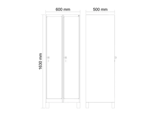 schoollocker,HxBxD 1630x600x500mm,2vak,vak B 300mm,cil.-slot,voeten