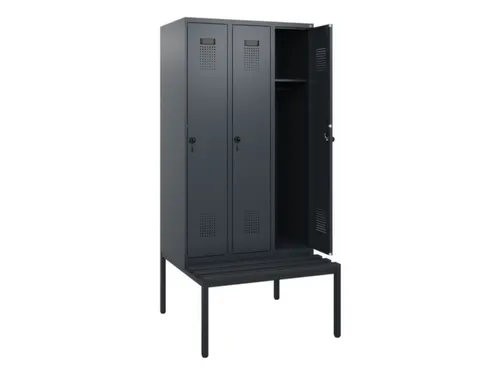 locker met bank,HxBxD 1950x900x815mm,3vak,vak B 300mm,draaigrendel