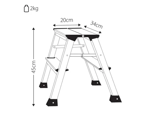 Aluminum ladder 2 treden 45cm 150kg