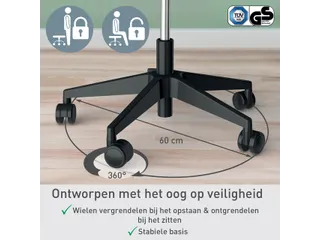 Zitkruk Leitz Ergo met wieltjes en comfortzitting 600x460x600mm zwart - 17