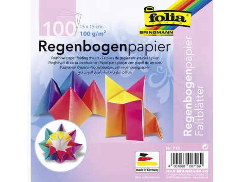 Vouwblaadjes Folia 100gr 15x15cm 100 vel regenboog