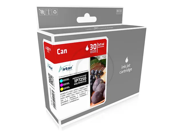 As43551 Astar Canon Cli551Xl Ip Inkt Cmy Hc Rebuilt 3-Pack Chip