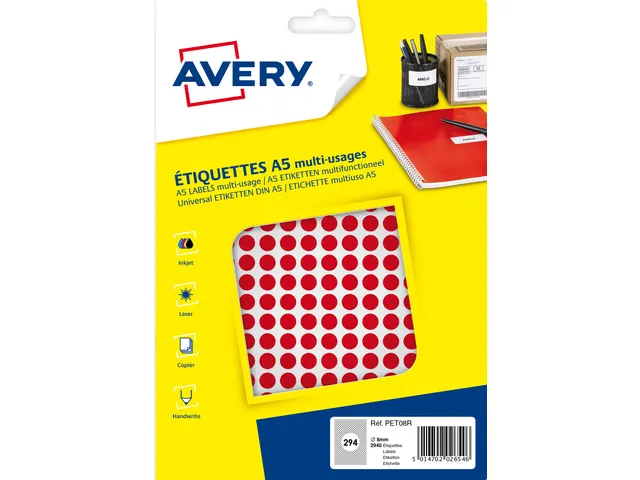 PET08R paquet de 2940 marqueurs - 8 mm de diamètre - Feuille A5 - Rou