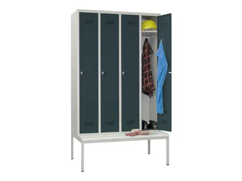locker met bank,HxBxD 2150x1200x500mm,4vak,RAL7035,front RAL7016