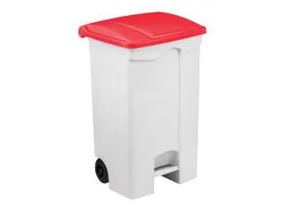 Contitop,mobiele afvalbak met pedaal 90L wit/rood/VE:3 - 1