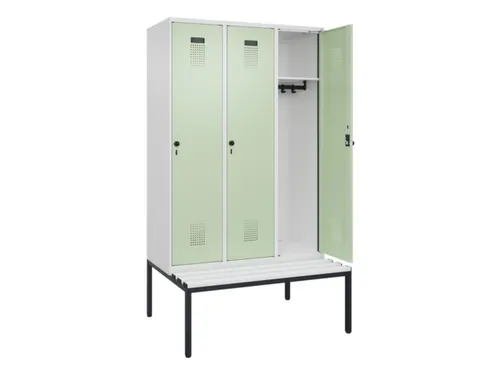 locker met bank,HxBxD 2120x1200x815mm,3vak,vak B 400mm,draaigrendel