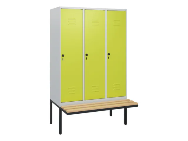 locker met bank,HxBxD 1950x1200x815mm,3vak,vak B 400mm,draaigrendel