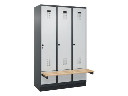 locker met bank,HxBxD 1950x1200x815mm,3vak,vak B 400mm,draaigrendel