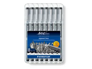 Fineliner Staedtler Pigment 308 zwart 8 stuks assorti lijnbreedtes - 1