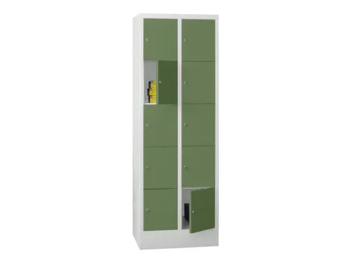 lockerkast,HxBxD 1850x600x500mm,2x5vakken,RAL7035,front RAL6011