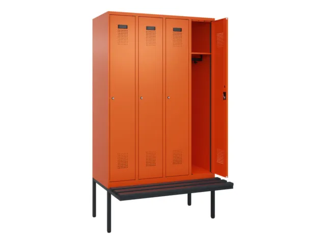 locker met bank,HxBxD 2120x1200x815mm,4vak,vak B 300mm,cilinderslot