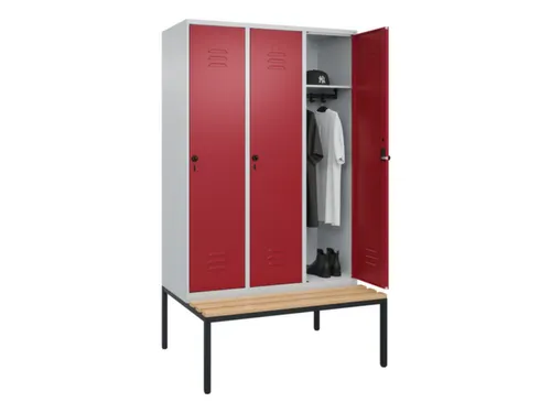 locker met bank,HxBxD 2120x1200x815mm,3vak,vak B 400mm,draaigrendel