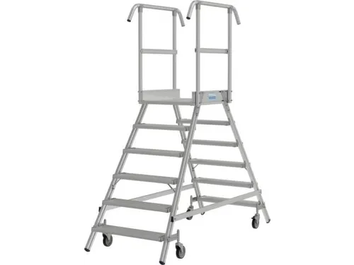 bordestrap,verrijdbaar,bordes H 1,45m,2x6treden,aluminium,4zwenkwielen