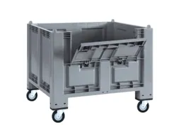 Stapelcontainer Pp 850x1200x800mm 550 liter 4 Zwenkwielen klep Grijs