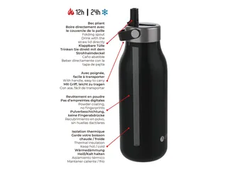 Thermosfles 2.0 Les Artistes Paris 1000ml Black Pearl met rietje - 2