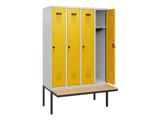 locker met bank,HxBxD 1950x1200x815mm,4vak,vak B 300mm,draaigrendel - 1