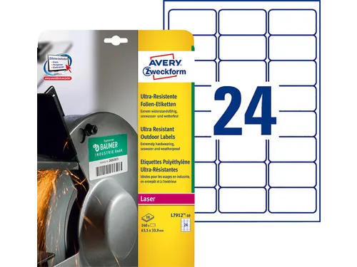 Etiket Avery Zweckform L7912-10 63.5x33.9mm polyethyleen wit 240 stuks