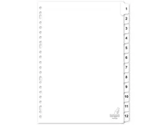 Tabblad Kangaro A4 cijfers karton 190 grams wit 23-gaats 12-delig