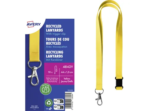 Lanyard Avery rPET geel 440x15mm met karabijnhaak 10 stuks