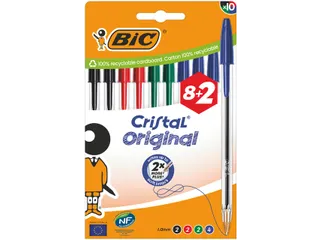 Balpen Bic Cristal medium assorti blister à 8+2 gratis - 2