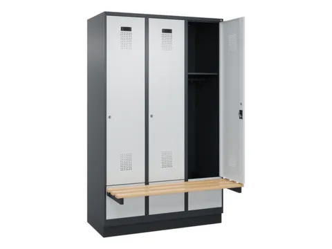 locker met bank,HxBxD 1950x1200x815mm,3vak,vak B 400mm,cilinderslot