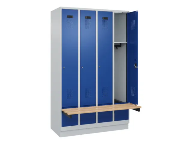 locker met bank,HxBxD 1950x1200x815mm,4vak,vak B 300mm,cilinderslot