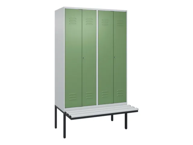 PBM-locker met bank,HxBxD 2120x1200x815mm,4vak,vak B 300mm,cil.-slot