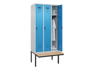 locker met bank,HxBxD 2120x900x815mm,3vak,vak B 300mm,draaigrendel - 1