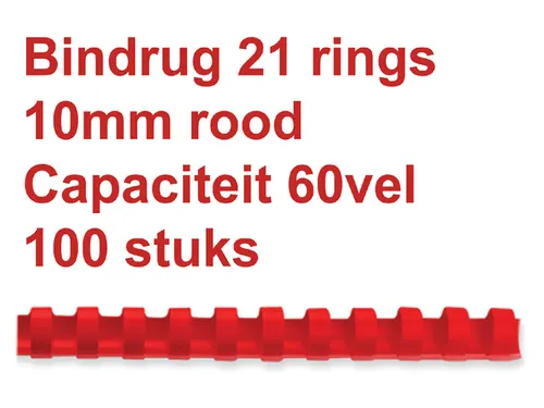 Bindrug GBC 10mm 21-rings A4 rood 100stuks