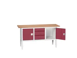 werkbank,HxBxD 830-930x1750x600mm,multiplexblad,uitrusting: 3laden