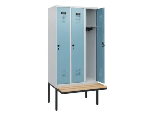 locker met bank,HxBxD 1950x900x815mm,3vak,vak B 300mm,draaigrendel