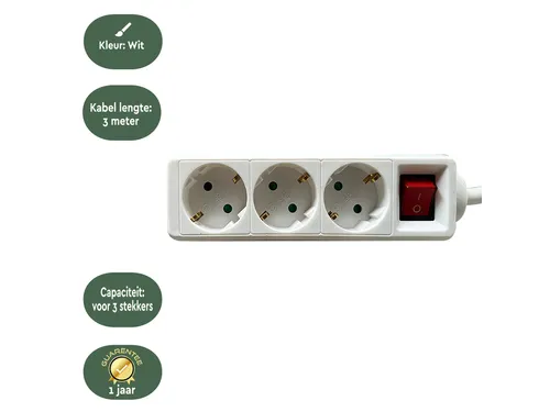 Stekkerdoos BRASQ 3 voudig 3 meter wit